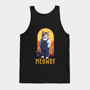 Funny Cat Farmer Meme Meow Howdy Meowdy Tank Top